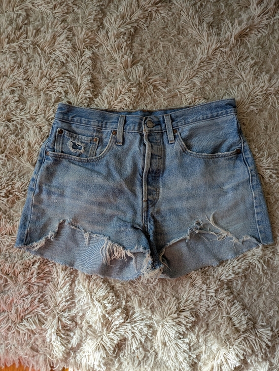 Levi's Pants - Levi High-Rise Denim Shorts Raw Hem - Light Blue Size 30